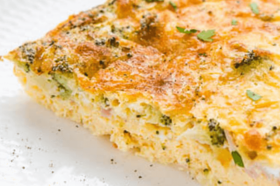 low carb lunch ideas, broccoli and ham crustless quiche